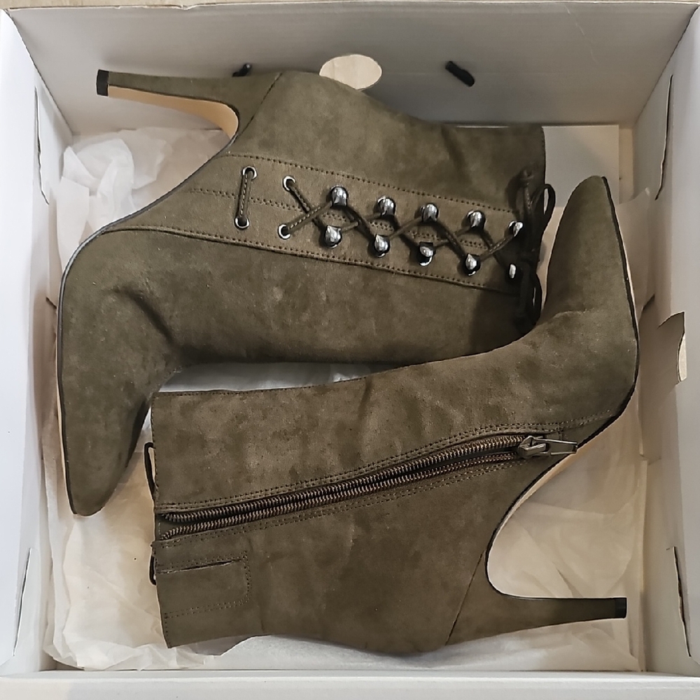 Nine West Green Stiletto Heeled Boots with Studded Detail